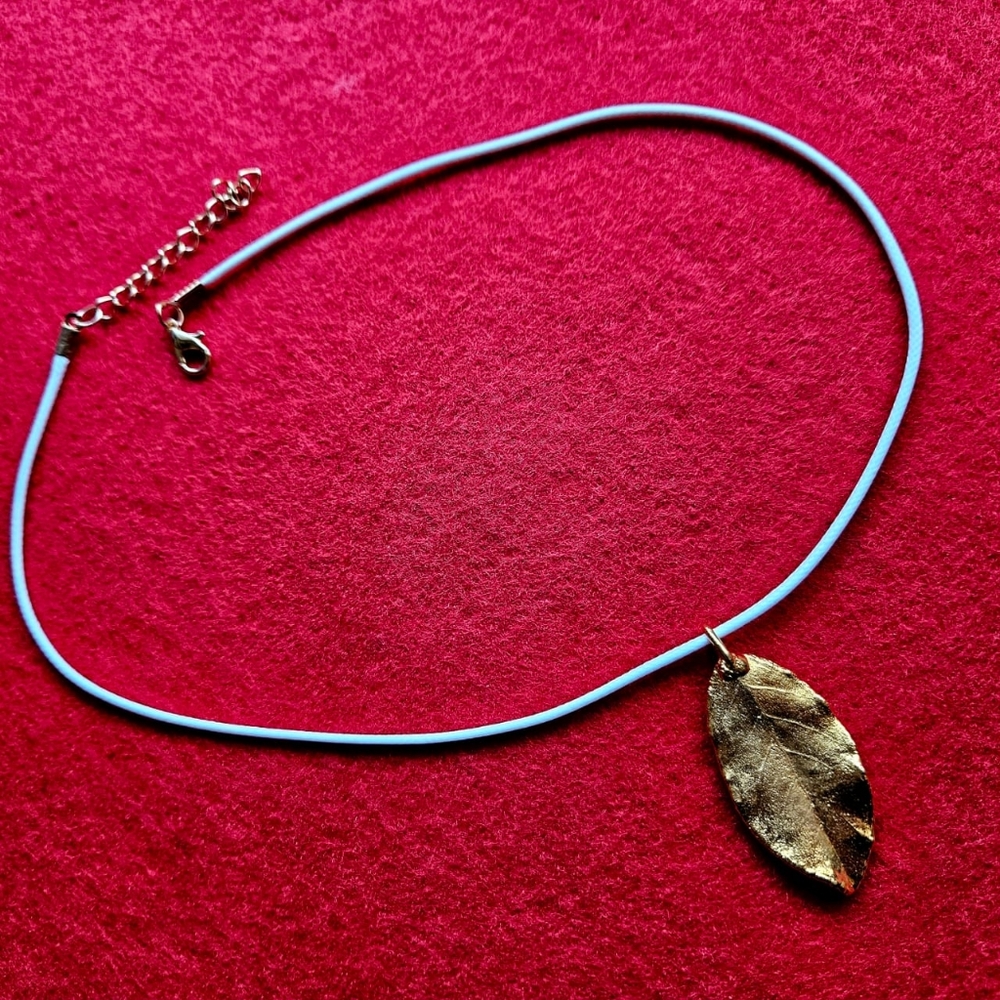 Pendant Necklace Golden Leaf Real Genuine Leaf Metal Gold Platet 24K